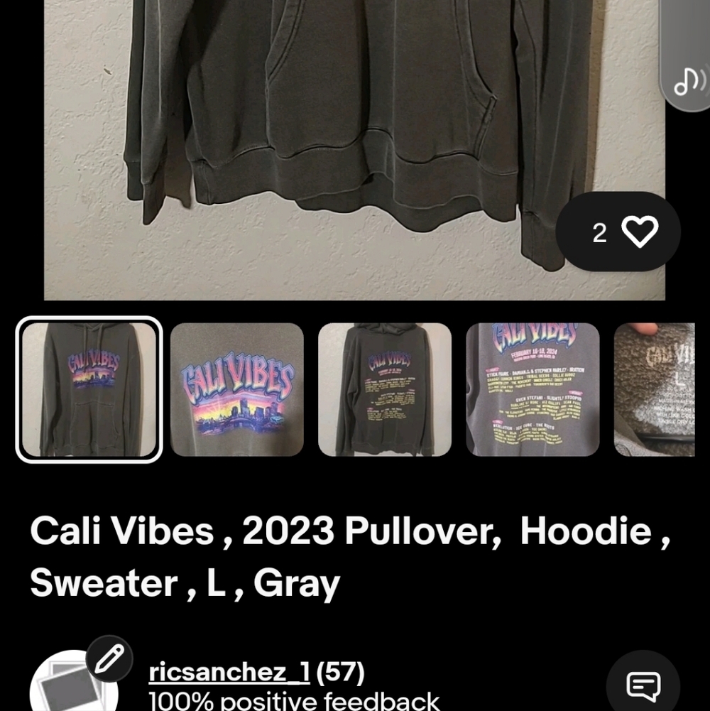 Cali Vibes Gray Pullover Hoodie Sweater L